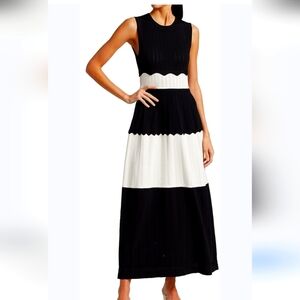 Lela Rose Black & White Colorblock Knit Midi Dress